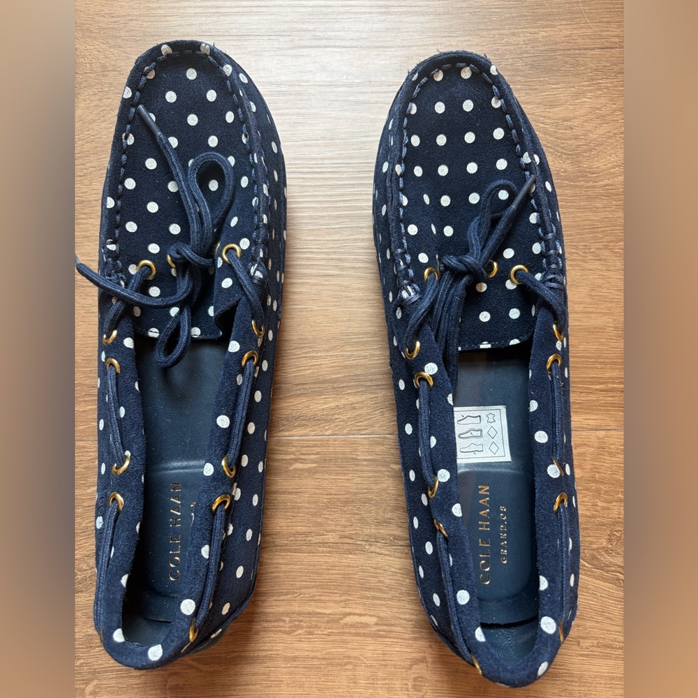 Cole Haan Navy Polka Dot Canvas Boat Shoes